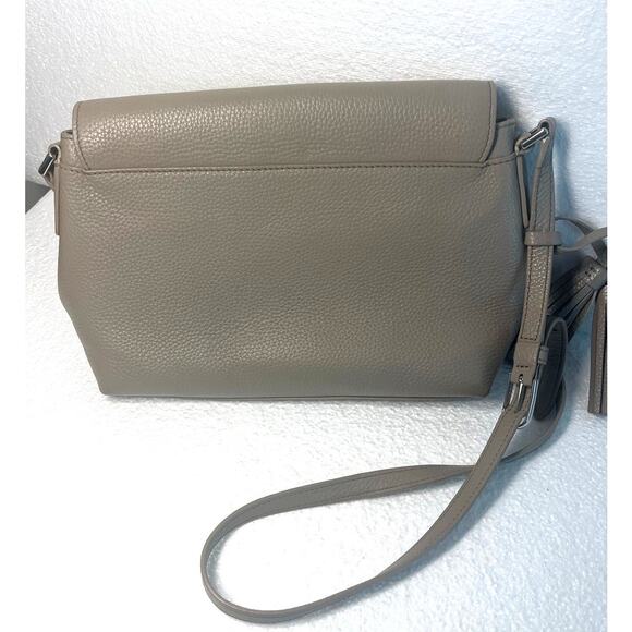 Tory Burch Thea Messenger Cross Body Bag French Gray Pebbled Leather w/Tassels - Picture 2 of 8